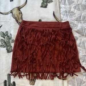 SHEIN Rust Fringe Mini Skirt